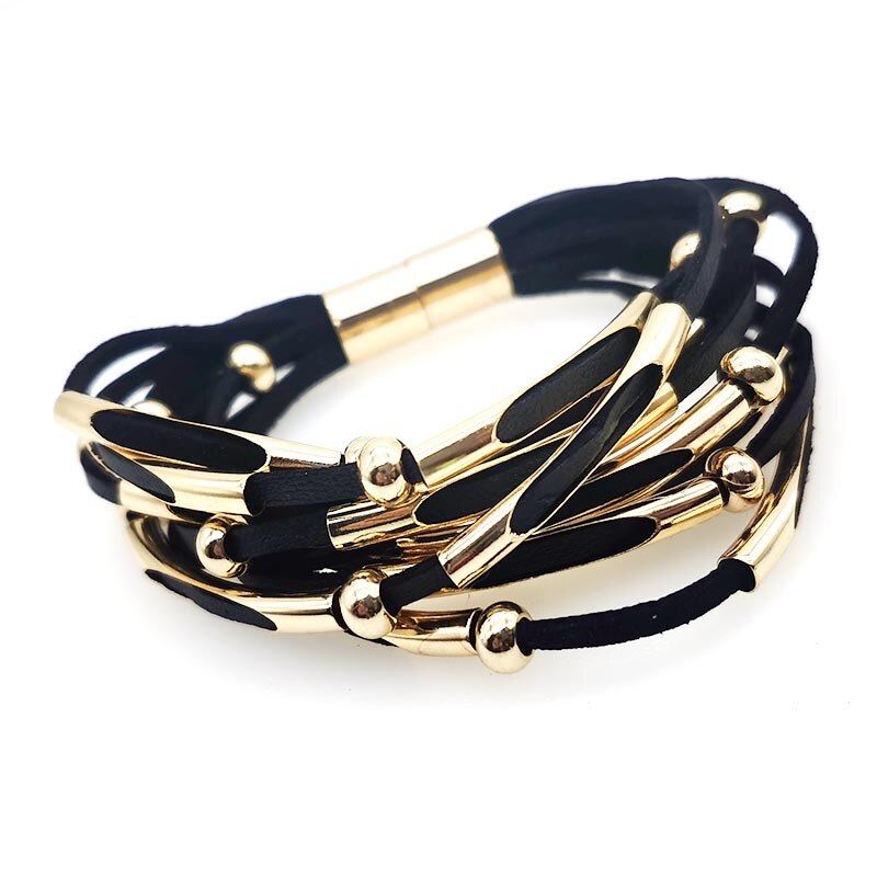 multicouches en cuir noir Bracelets pour femme Vintage charme Pulseira Feminina Mujer Punk Bracelet