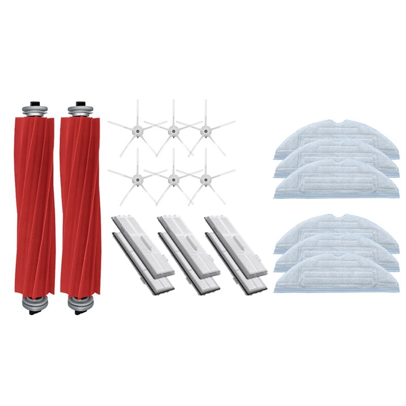 20 peças de limpeza substituição escova principal esfregão panos lavável filtro hepa escova lateral para xiaomi roborock s7 t7s plus: Vermelho