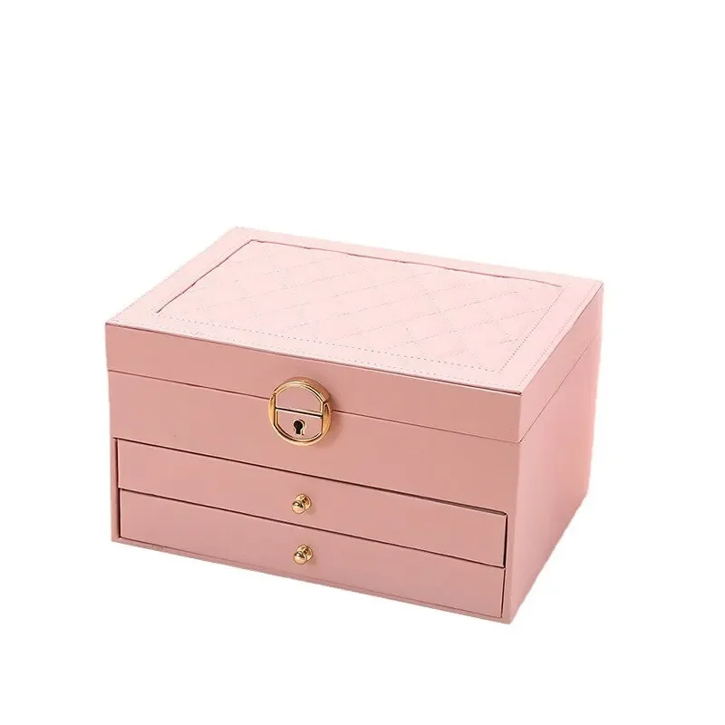 Stylish and Functional Jewelry Holder Box for Display and Storage of Necklaces, Earrings, with Multiple Layers and Compartments: Pink