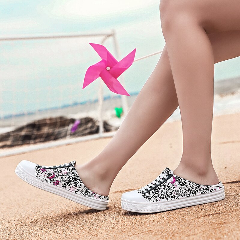 Women's Mules Flats Shoes Big Size 36-41 Summer Style Women Pink Shoes Casual Breathable Wedge Pattern Outdoor Slides Shoes