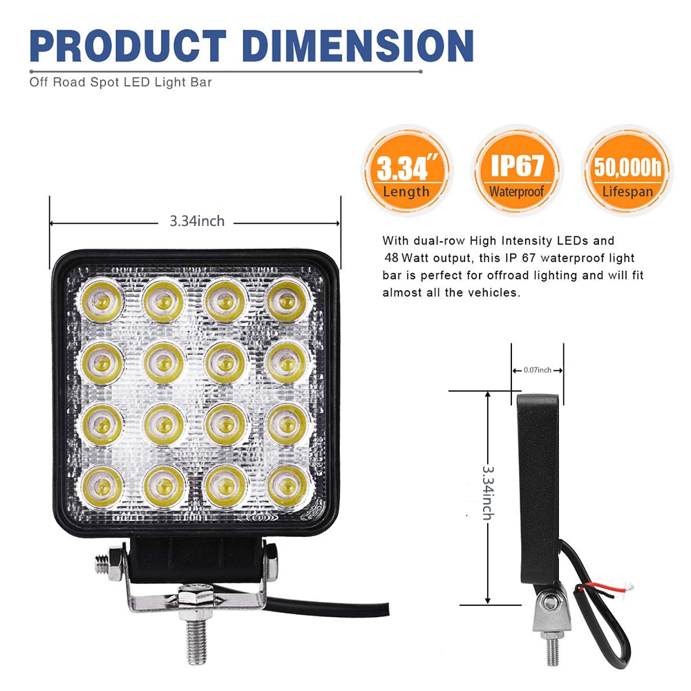 2 STUKS 4X4 48W 6400Lm LED Verlichting Bar Off-road Bulb Lamp Licht Mist Verlichting exterieur Voor Cabine Boot SUV Truck Flood Beam Light