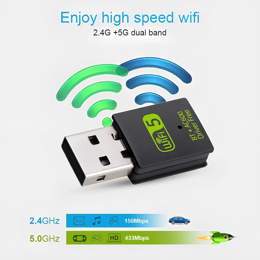 Adapter USB WiFi Bluetooth 600Mbps Dongle Dual Band 2.4G 5GHz Wi-Fi 5 Sieć Bezprzewodowy Odbiornik Wlan Bez Sterowników dla PC/Laptopa