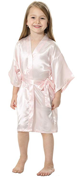 Kids Solid Satin Rayon Kimono Robe Bridesmaid Solid Bathrobe Children Nightgown Sleepwear Dressing Gown: S / Gold