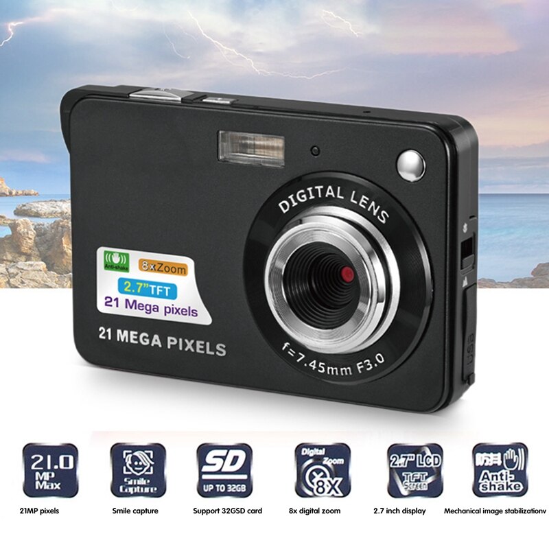 Digitalt kamera 21- megapiksler hd-kamera 720p foto og video en maskin hjemmekamera 2.7- tommers tft lcd-skjerm