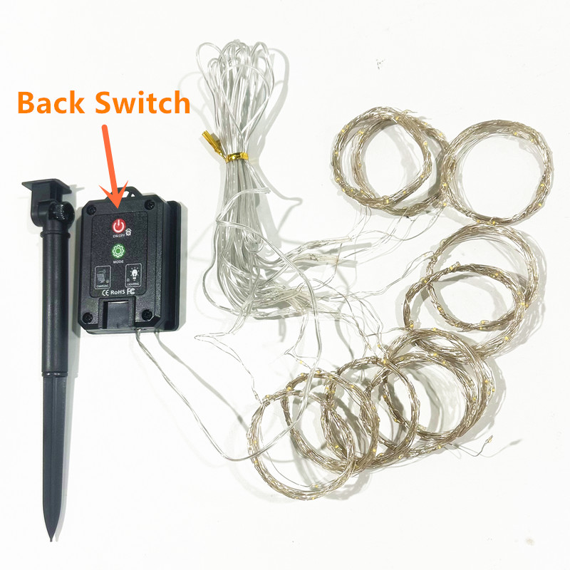 Guirnalda de luces LED con energía solar, 8 modos, perfecta para fiestas, bodas y decoraciones de jardín, lámpara solar navideña para exteriores