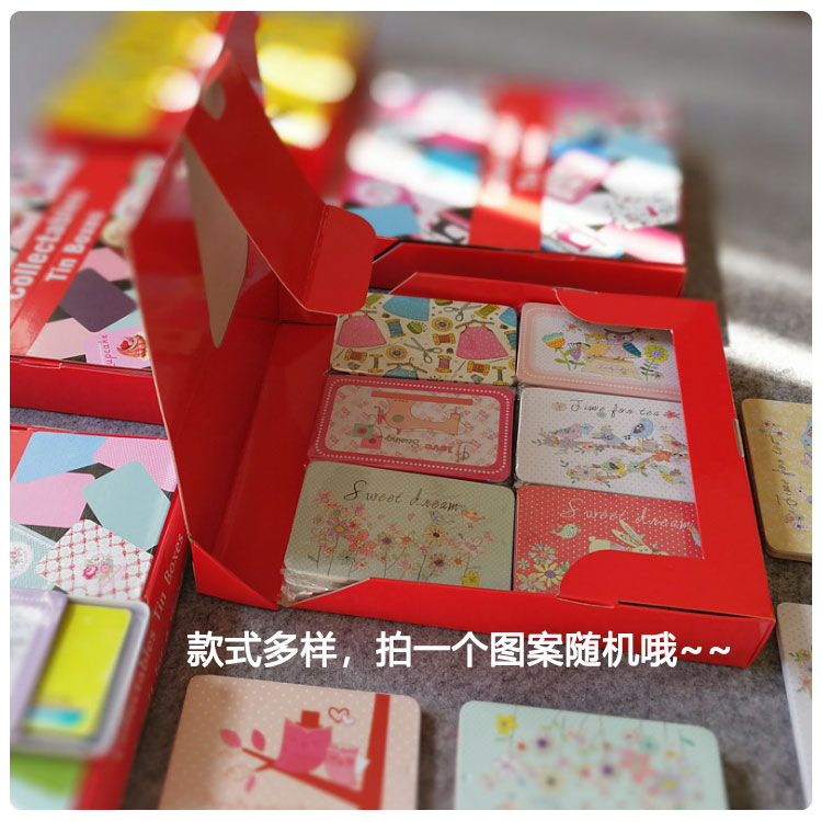 1 doos ( (24 stuks)/partij mini platte blikken opbergdoos/metalen doosje voor bankpassen/cartoon schattig visitekaartjesdoosje