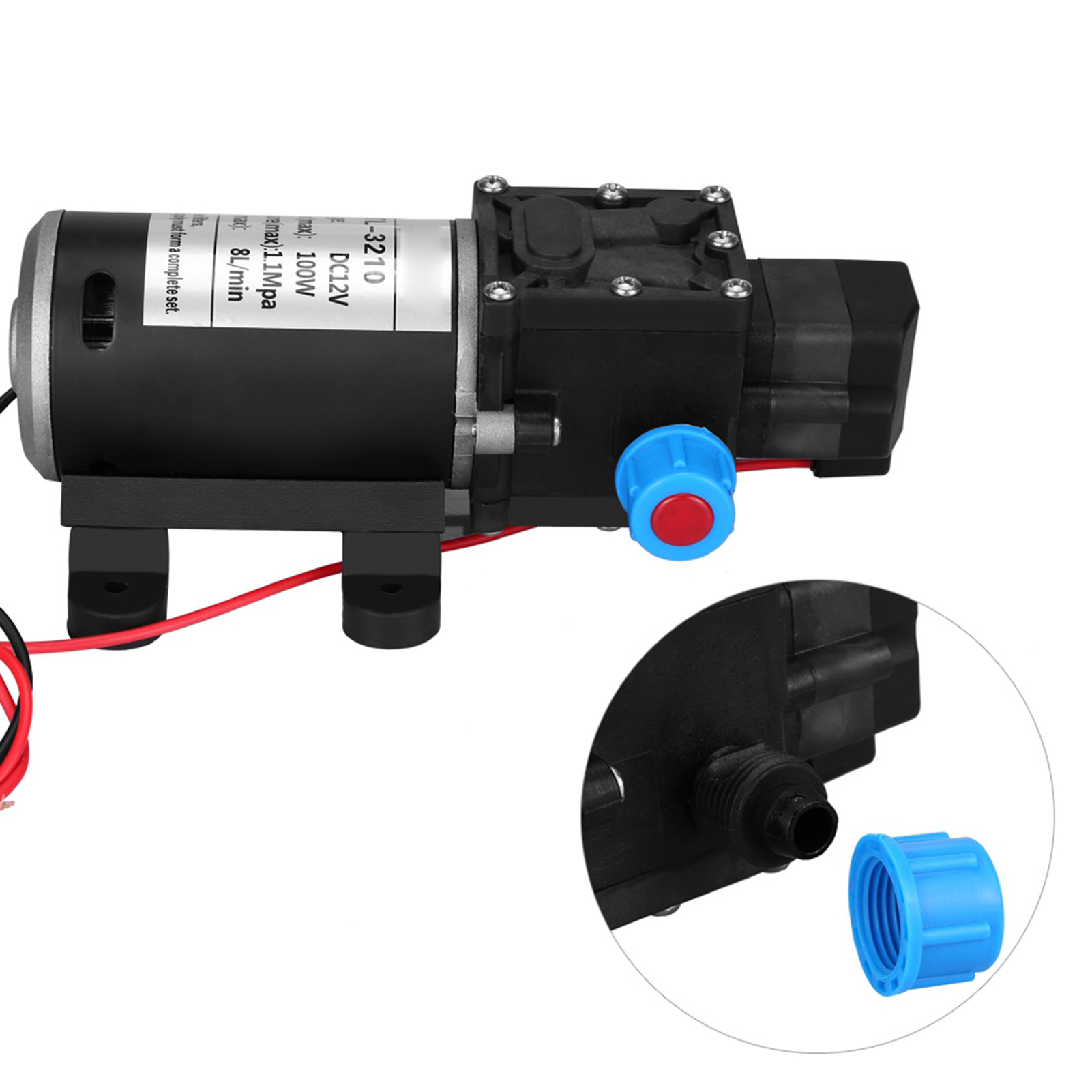 12v dc 100w 8l/ min 160 psi højtryksmembran selvansugende vandpumpe til vask