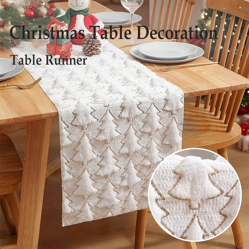 Jul quiltad paljettbesatt tredimensionell bordslöpare, julfestdekor, heminredning för köpcentrum inomhus utomhusbord