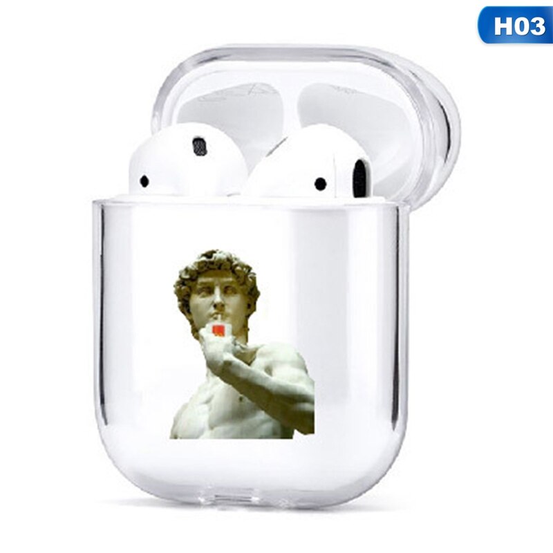 Caso sveglio Per Il Caso di Apple airpods caso Del Fumetto Divertente Statua di Arte Senza Fili di Bluetooth del Trasduttore Auricolare Per Il Caso di Airpods 1/2 Morbido custodia protettiva: CEA7371H03