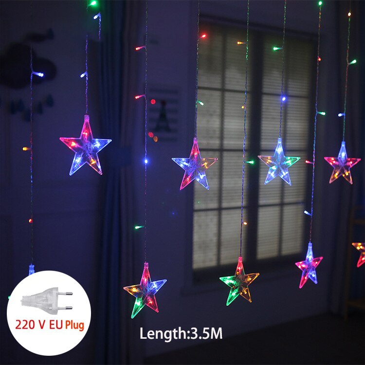 Cortina de luces LED con forma de ciervo, Estrella y Luna, guirnalda de luces de colores para Navidad, decoración de Año , para exteriores, hogar, boda, , 220V: multi small stars