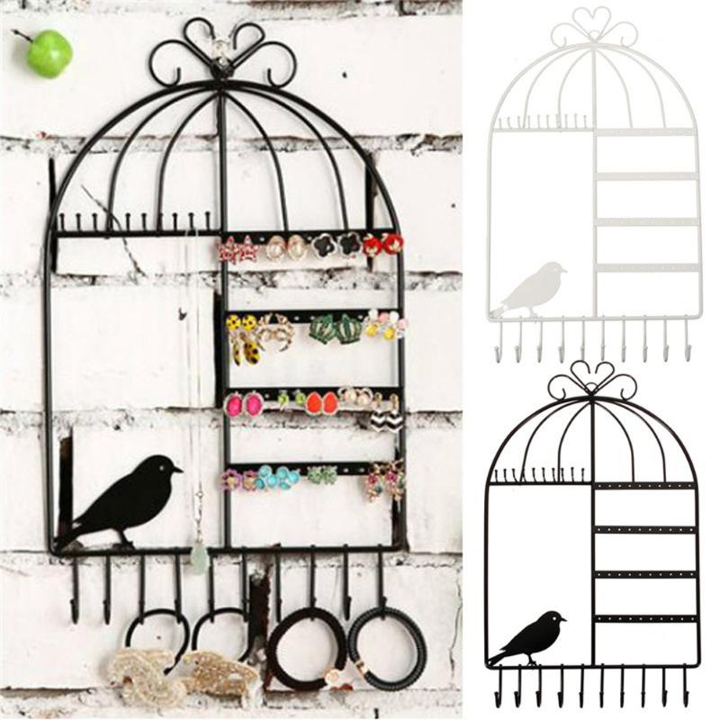 Wall Mount Jewelry Display Stand - Stainless Steel - Necklace & Earring Holder Rack - 44x26x3.5cm