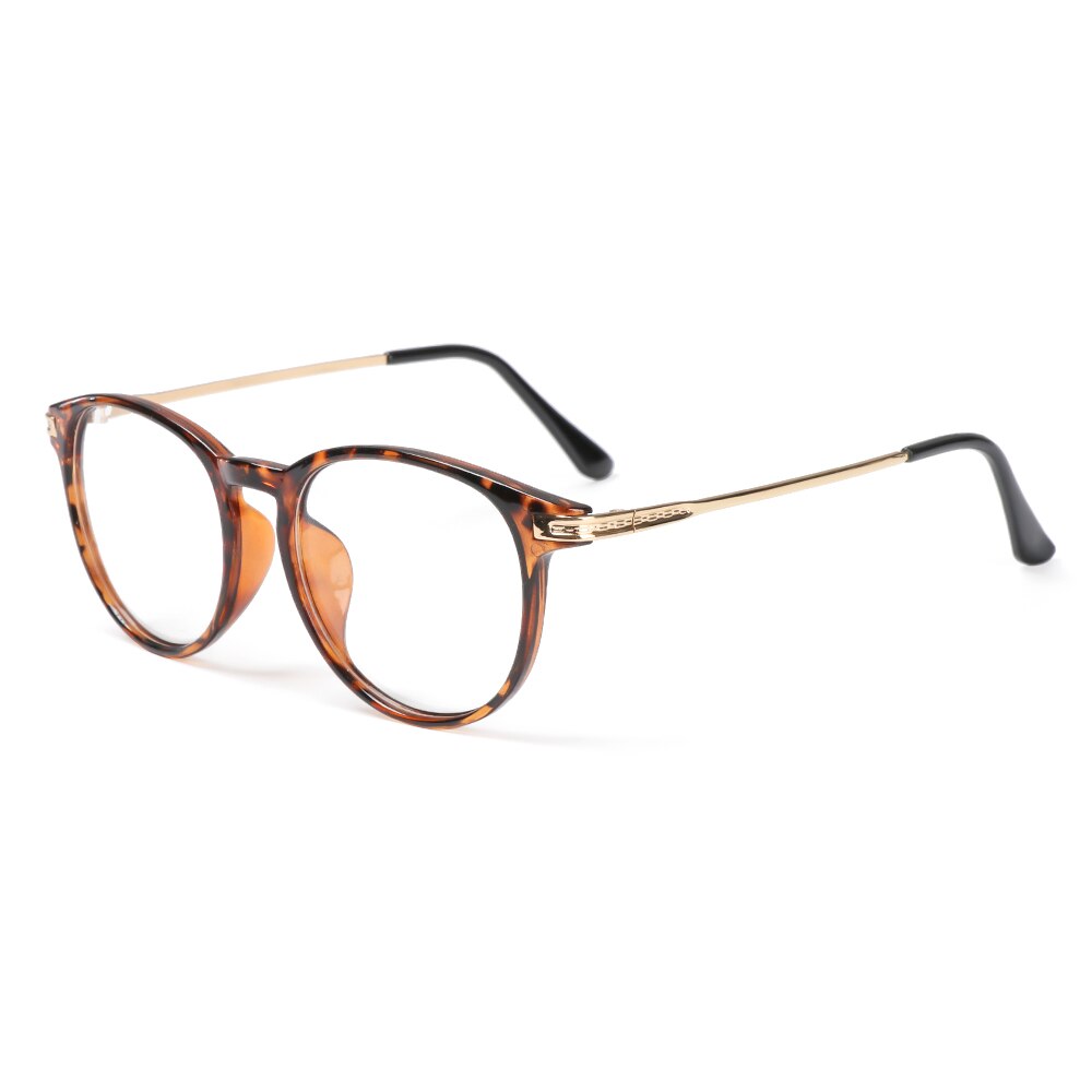 Metal anti-blue glasses retro round frame eye protection ultra light frame computer glasses game filter round glasses: Leopard