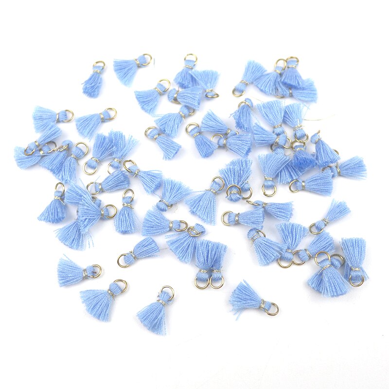 20Pcs 1 Cm Katoenen Draad Mini Kwastje Trim Hanger Diy Craft Materialen Sieraden Oorbellen Ornamenten Opknoping Ring Kleine Fringe trim: Blue tassels