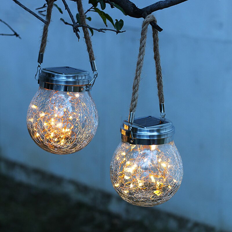 2Pcs LED Solar Lamp Ball Crack Solar Powered Outdoor Waterproof Hang Lights Villa Garden Decoration Atmosphere Sunlight Light