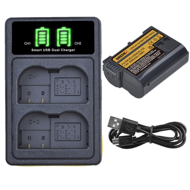 Batterie EN-EL15C EN-EL15B EN-EL15 + chargeur avec Port type-c, pour appareil photo Nikon Z5 D850 Z6 Z7 D780 D750 D810 D7000 D7500 Z6 ii: 1Battery and Charger