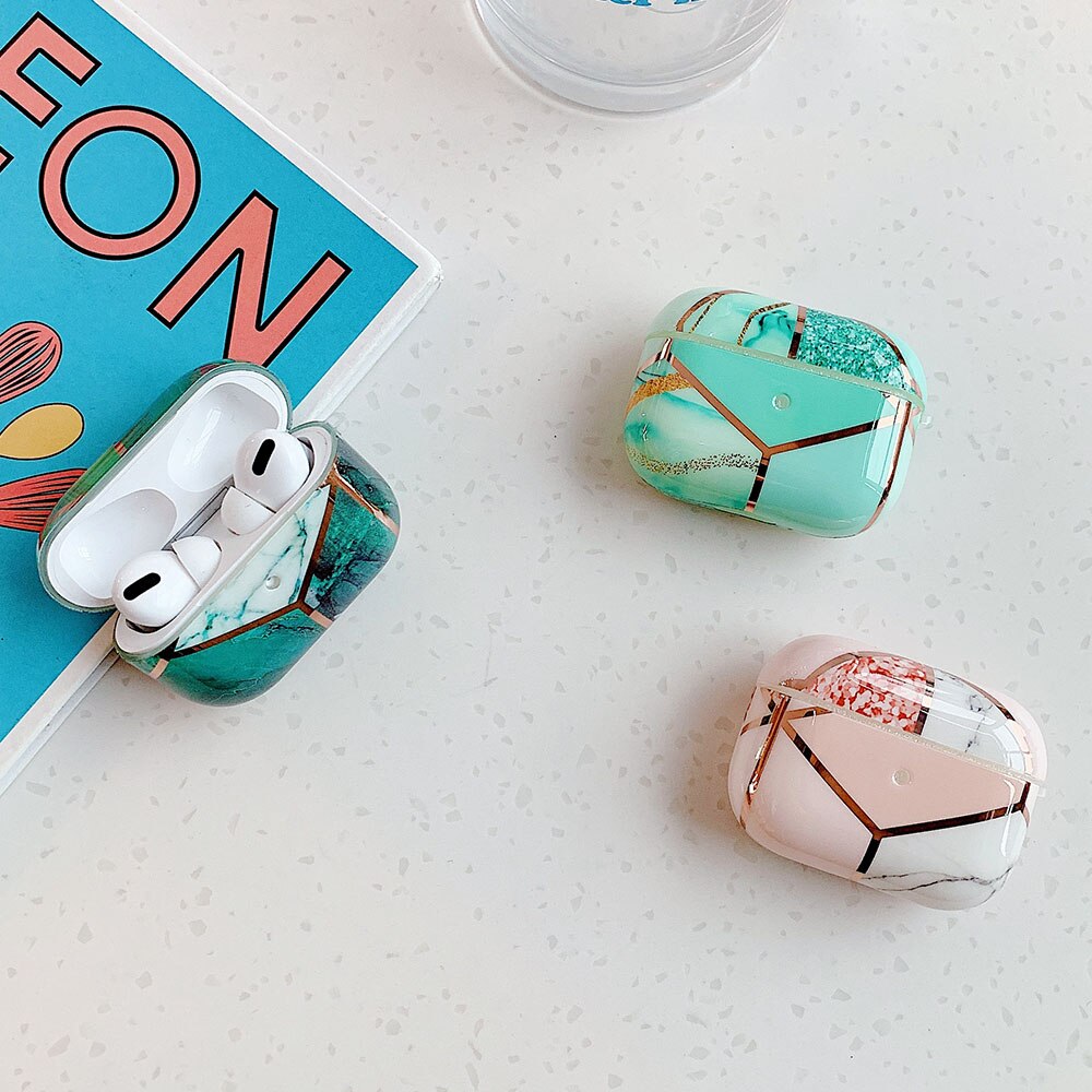 Luxury Geometric Marble Case For AirPods Pro 2 1 Cute Retro Flowers for Air Pods 3 Soft Protective Cover Earphone Accessories