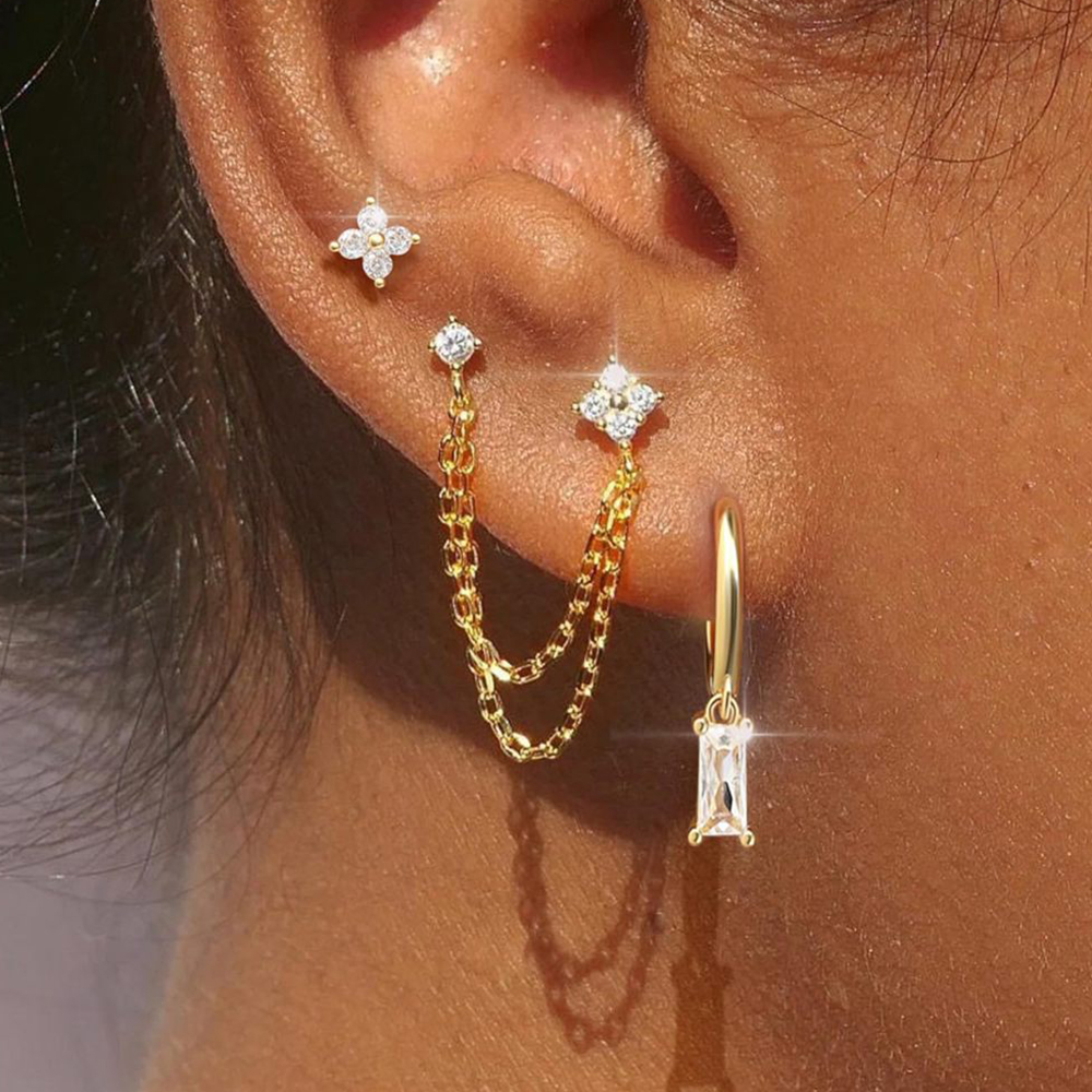 3 uds exquisito acero inoxidable 12 constelaciones pendientes de piedra natal conjunto para mujer Piercing de cartílago pendientes joyería de