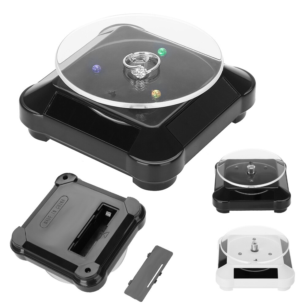 Solar Showcase 360 Degrees Rotating Turntable Watches Phone Jewelry Display Stand LED Light
