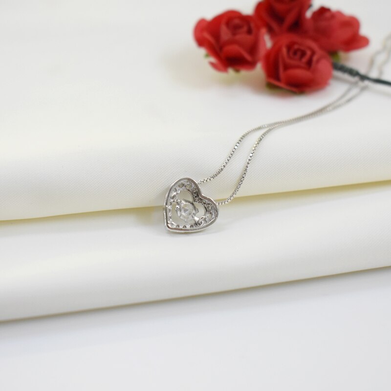 Colgante de Plata de Ley 925 con forma de corazón para mujer, collar con diamantes de imitación, con cierre de amor, Circonia cúbica, zirconia, circonita, zirconita, de joyería