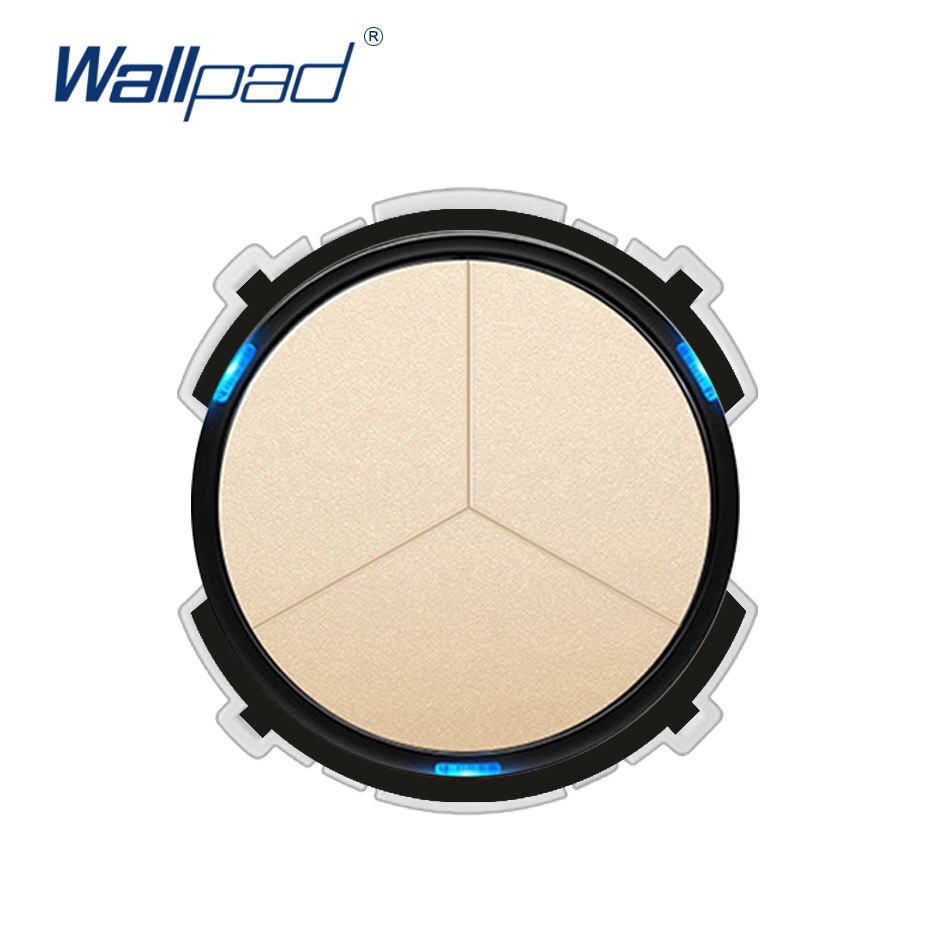Wallpad 3 Gang 1 Way Wall Light Switch LED Indicator Function Key Only Free Combination: Gold