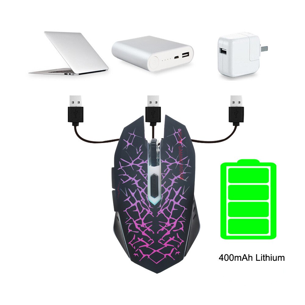 Cool gaming mus genopladelig trådløs lydløs led baggrundsbelyst usb optisk ergonomisk gaming mus