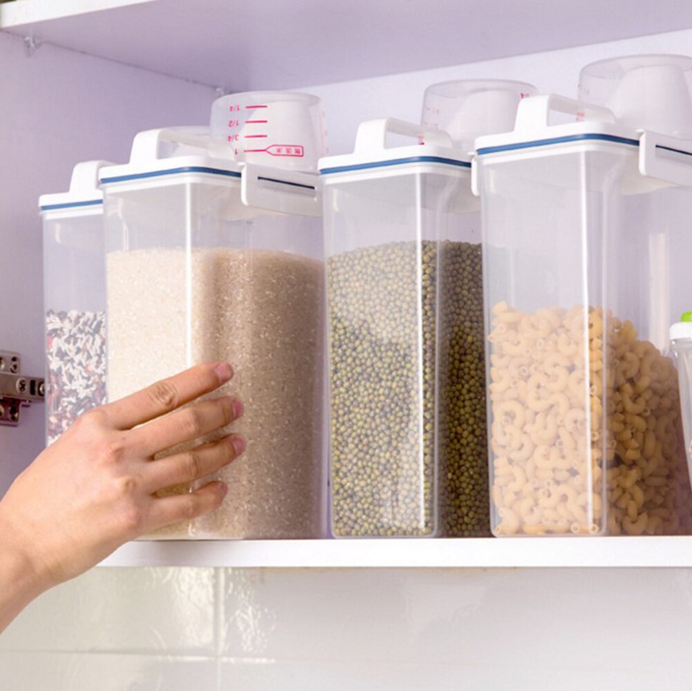 Plast korn dispenser opbevaringsboks køkken mad korn ris beholder bærbar organisator korn opbevaring dåser 15 x 7.5 x 29.5cm