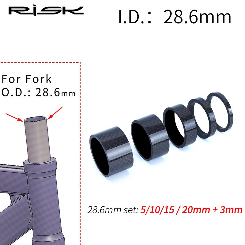 RISK MTB Road Bike Bicycle Headset Stem Carbon Fiber Washer 1-1/8" 28.6mm 1-1/4" OD2 Stem Front Fork Adjustment Spacer: 5pcs 1 set
