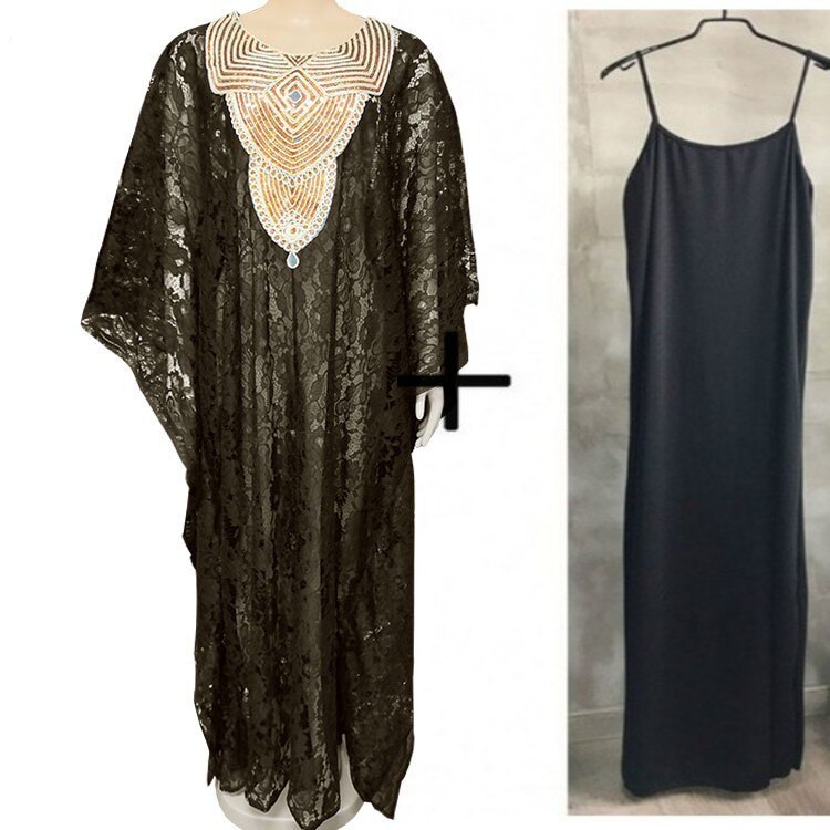 robes africaines pour femmes Dashiki nouvelle africaine soluble dans l'eau dentelle en vrac avec broderie perlée longue robe: 2 piece set10