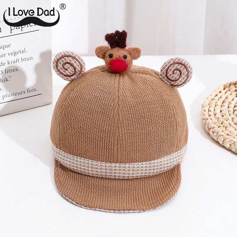 Dessin animé Animal bébé chapeau avec oreilles mignon Elk bébé fille garçon casquette de Baseball doux hiver enfants chapeau enfants casquettes Bonnet: coffee