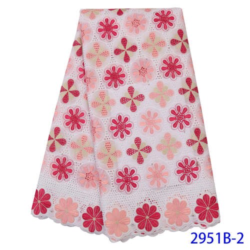 Oranje en witte katoenen kant stof, kant stijlen nigeria, geborduurde stoffen met stones voor jurken KS2951B-5