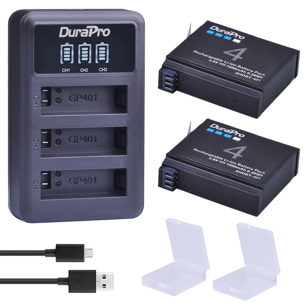 4pc 1680mAH AHDBT-401 AHDBT401 AHDBT 401 Digital Kamera Batterie + LED 3-Hafen Ladegerät für AHDBT401 GoPro Held 4 HD Kamera bateria: 2 Batterie einstellen