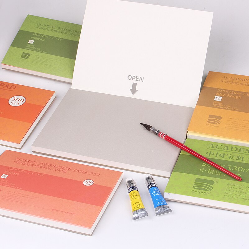 BAOHONG – livre d&#39;aquarelle, tampon de croquis, papier de dessin en coton pur 8K 16K, peinture de Gouache sans acide, résistance au frottement, 300g