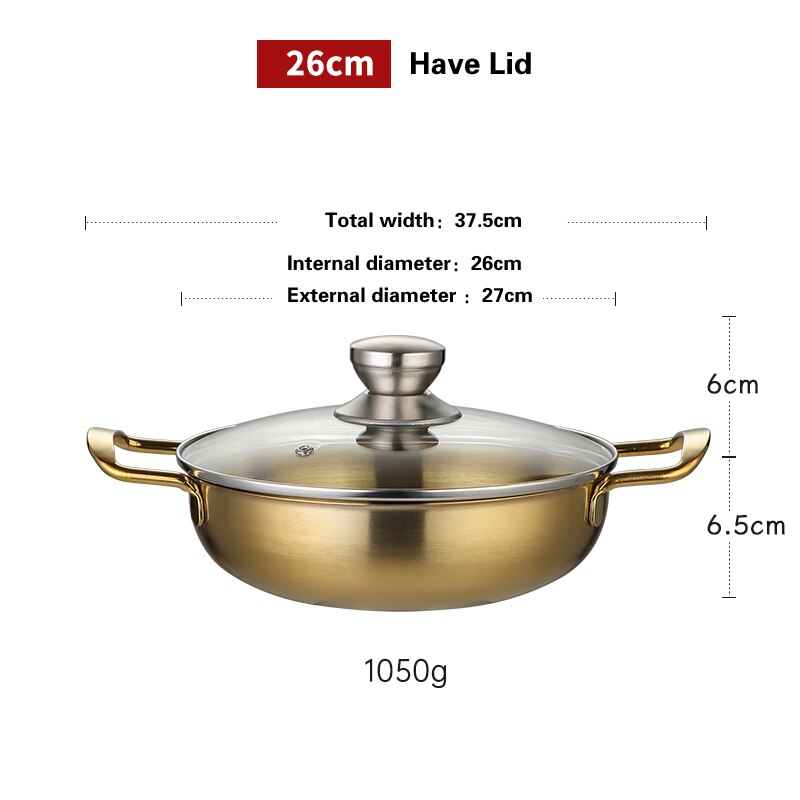 Marmite militaire dorée en acier inoxydable, petite marmite sèche coréenne, base spéciale pour cuisinière à alcool, Pot à soupe à gaz: 26CM Have Lid