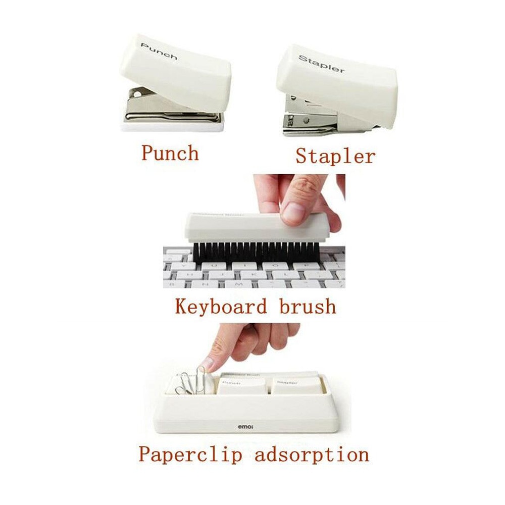 Novelty keyboard stationary set as office stationary supplies , stapler / puncher / keyboard brush / clip adsorption
