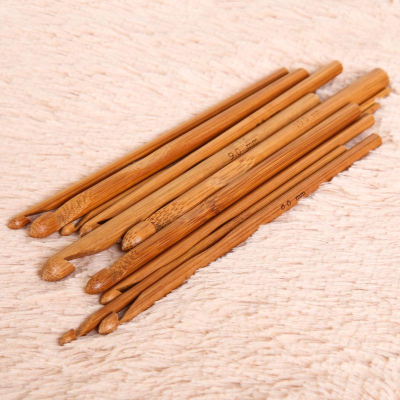12 Uds. Ganchillo de ganchos de tejido de punto con mango de bambú, artesanía de hilo, agujas de tejer, ganchos para tejer, herramientas, accesorios