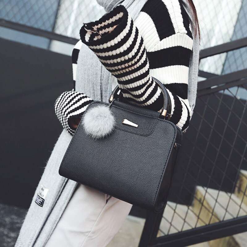 Medal Tote Purse Handbags With Hairball Women Top Handle Satchel Shoulder Bag PU Leather Crossbody Bags