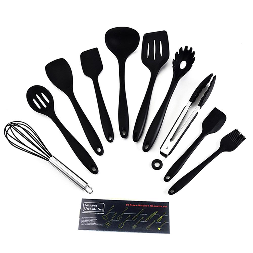 Spoon Black Food Grade Practical Red Durable Kitchenware Slotted Turner Cookware Set Ladle Non-Stick Pan Spatula Colour: black 10pcs