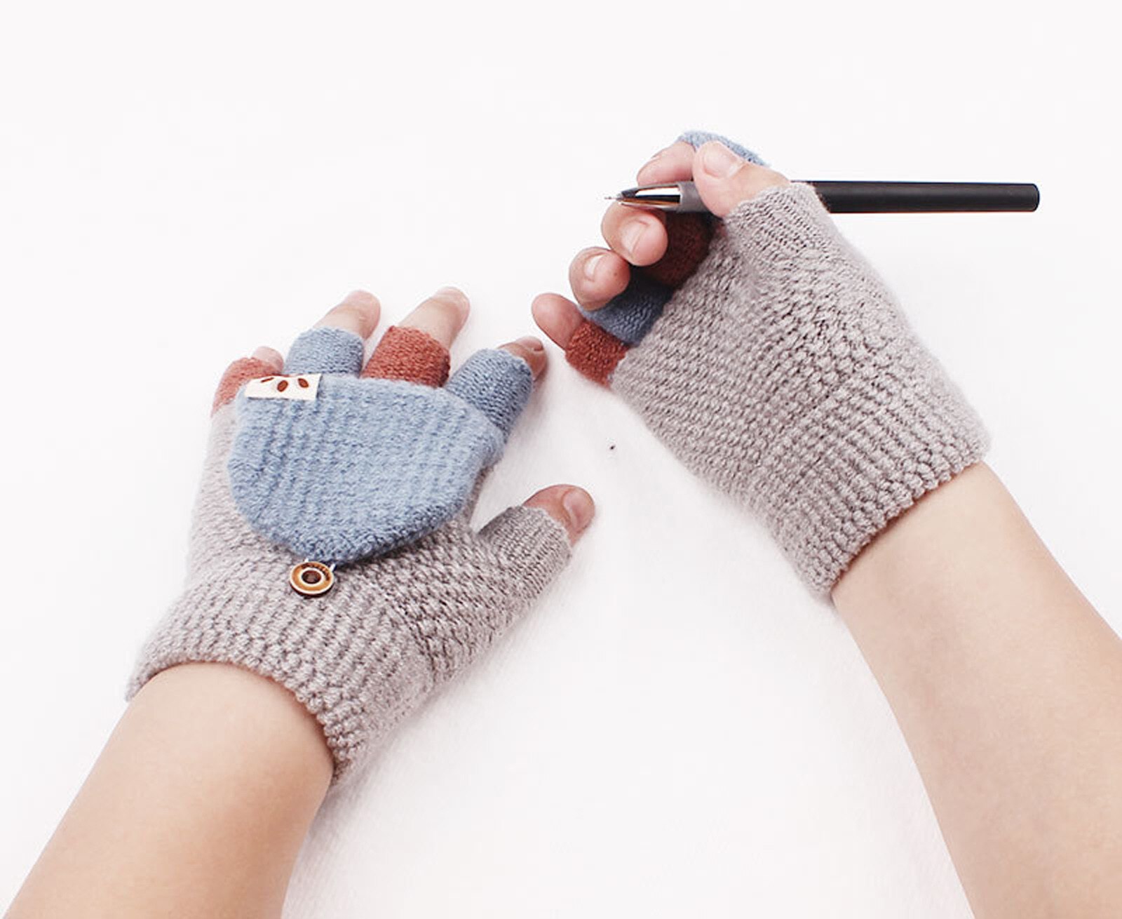Kids Gloves Winter Soft Convertible Flip Top Gloves Baby Girl Boy Winter Warm Knit Fingerless Mitten Knit Gloves