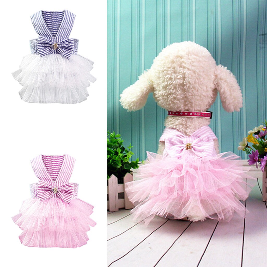 Haustier Hund Sommer Boden Streifen Druck Kleid Kleidung Haustier Katze Kleid ropa para gatos abiye gece elbisesi chinesische katze kostüm neue
