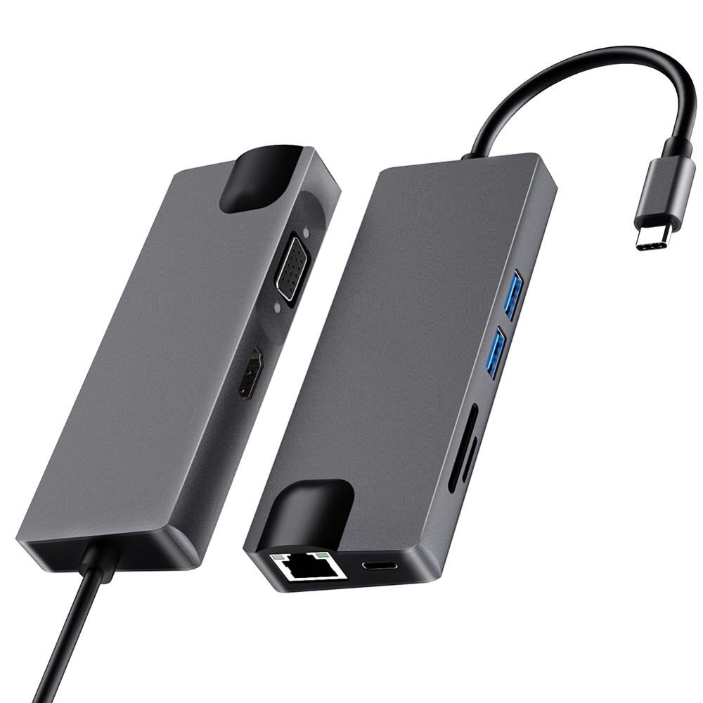 Vmade USB HUB 8 in 1 Thunderbolt 3 Type C Adapter Dock USB 3.0 Port +RJ45+4K HDMI For Macbook Pro PC