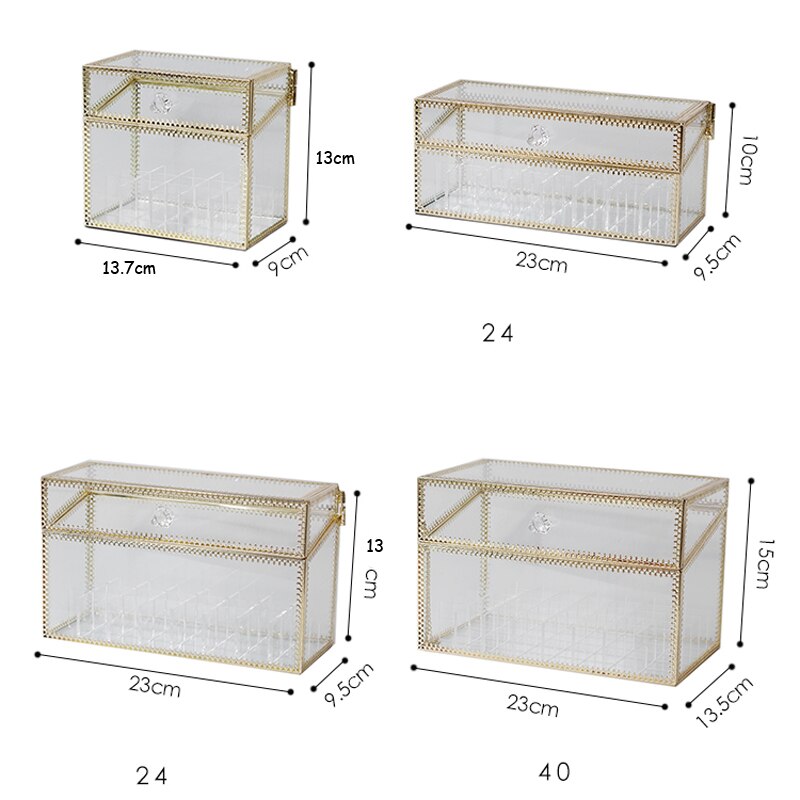 Boîte de rangement de maquillage doré boîte de rangement étui cosmétique en verre pour rouge à lèvres soins de la peau vernis à ongles présentoir de parfum