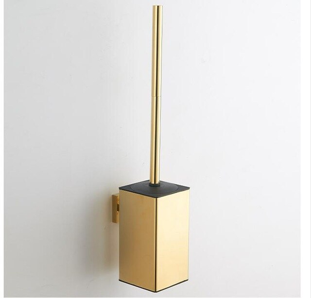 Porte-brosse de toilette mural Vertical doré avec brosse de toilette en acier inoxydable bross304 Kit de nettoyage de brosse de toilette noir Nickel: gold 2