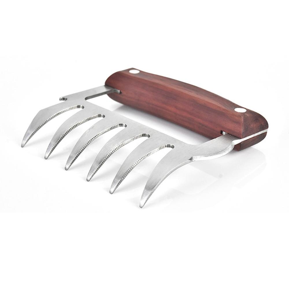 Garras de oso horquilla de barbacoa de acero inoxidable Manual de tirar de carne cortador rebanador de carne de cerdo abrazadera asador tenedor cocina herramientas de barbacoa: Red Wood