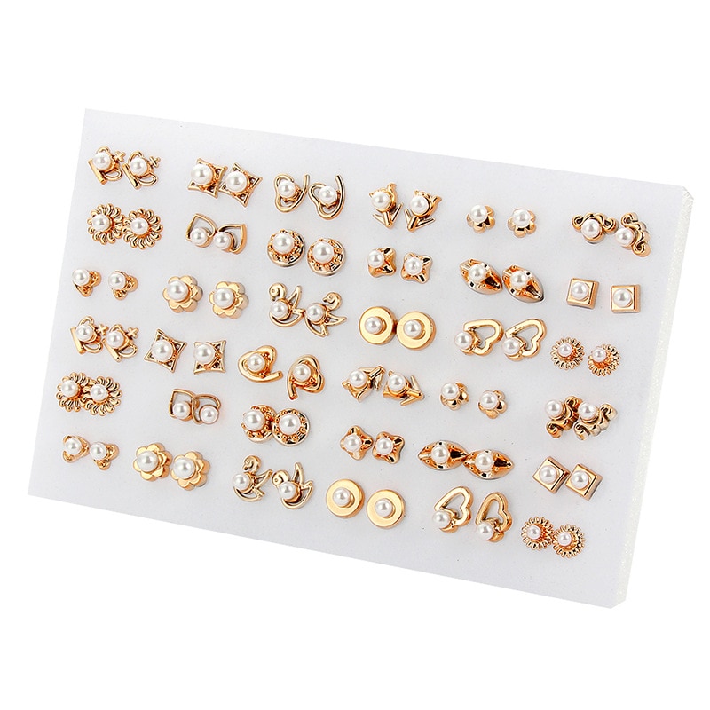 Mode Gemengde Rhinestone Gesimuleerde Pearl Geometrische Dier Hart Bloem Stud Oorbellen Set Voor Vrouwen Meisjes Kids Sieraden