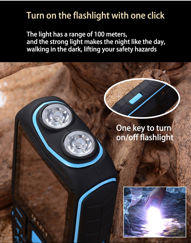 KUH T3 Dual Flashlight Power Bank Rugged Cellphone Big voice Outdoor Shockproof Mobile Phone 13800mAh 2.4 Inch Quick Dial Phone