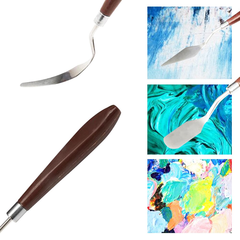 Juego de 5 uds de herramientas de pintura al óleo de la gama de cuchillos de acero inoxidable, espátula, mango de madera, suministros de arte, pintura al óleo 3