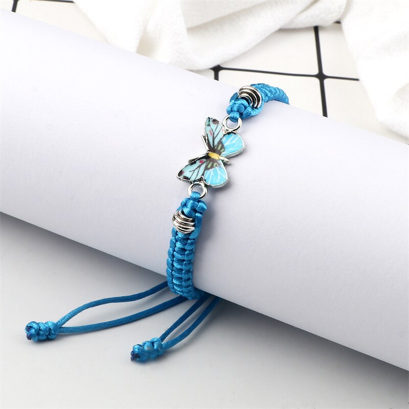 Blauwe Vlinder Hanger Armband Voor Vrouwen Meisje Verstelbare Handgemaakte Rood Touw Ketting Armbanden Bangles Vriendschap Sieraden