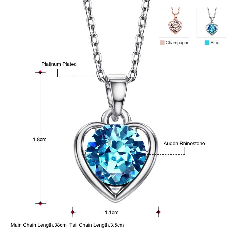 Neoglory blaue herz-halsketten & anhänger für damen und teenager-mädchen, charmanter schmuck  he1 he- b  b1