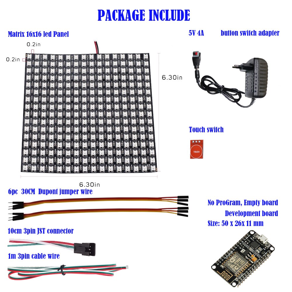 DIY GyverLamp 16x16 Matrix WS2812B 5V RGB 5050SMD Digital Flexible Individually 8x32 256 Pixels Panel Flexible FPCB with Arduino: GyverLamp 2102 kit