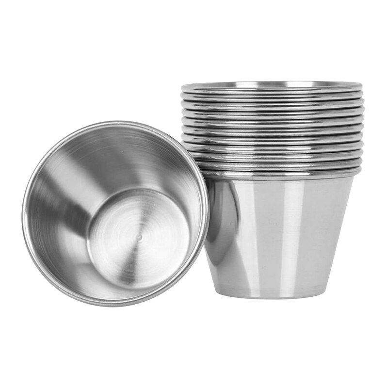 Pack of 12 - Premium Brushed Stainless Steel Condiment Sauce Cups Spices Pots Liquid Dips Bowls - 2.5Oz 70Ml: Default Title